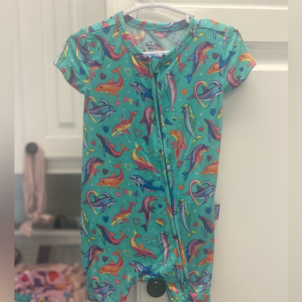 EUC posh peanut Lisa Frank dancing dolphins romper 9-12 months
